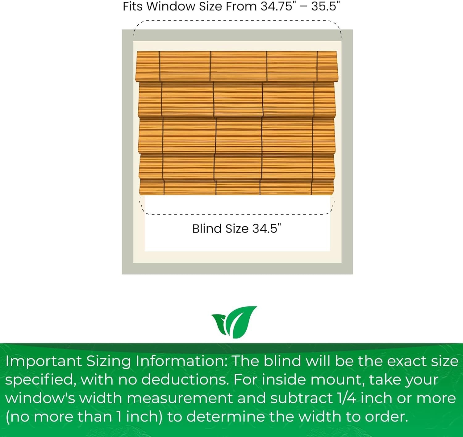 Cordless Bamboo Roman Shade Blind, Light Filtering, 34.5″ W x 48″ H, Ceylon C…