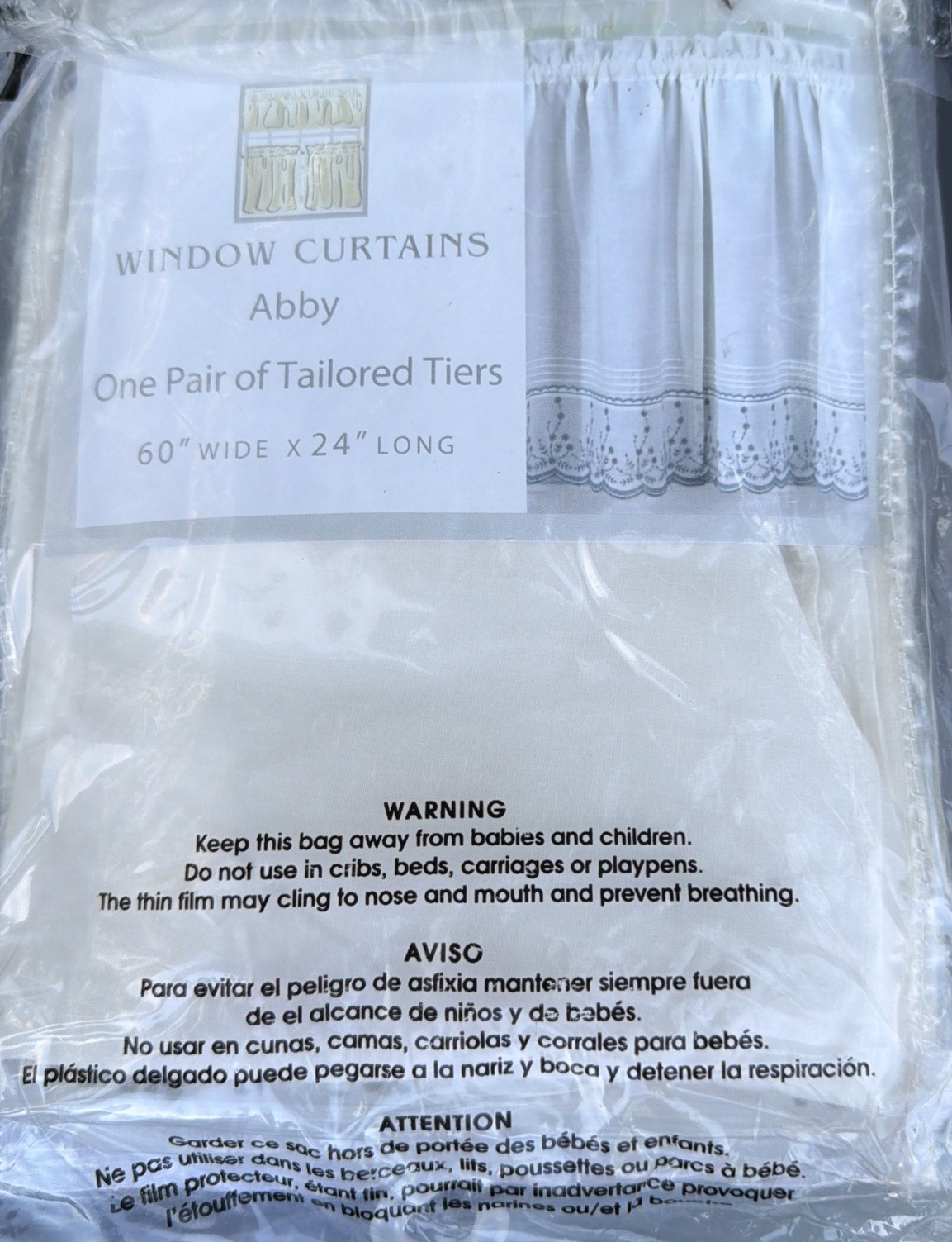 1 PAIR -CHF INDUSTRIES WINDOW CURTAINS ABBY TAILORED TIER PAIR 60” X 24” NIP