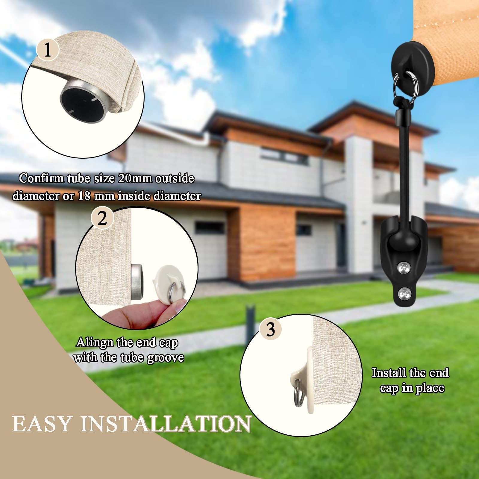 Outdoor Roller Shade Replacement Brackets End Caps Hardware Kit 2-Pack Universal