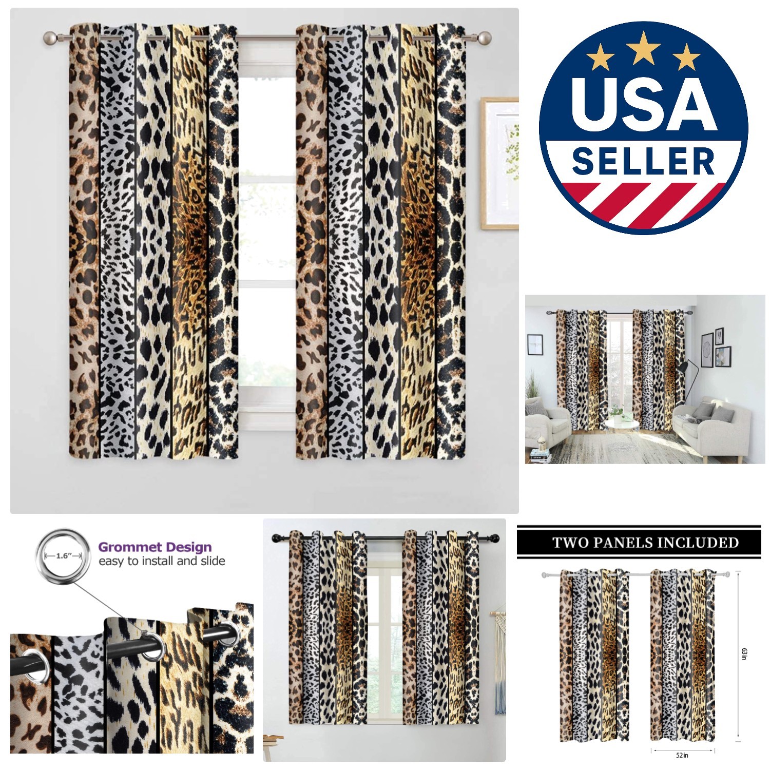 100% Polyester Blackout Drapes with Animal Pattern 52″x63″ – Easy Care & Stylish