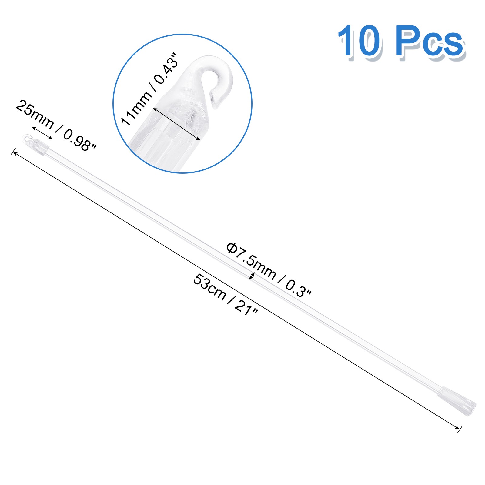 10Pcs 21″ Blinds Wand Replacement Blinds Tilt Wand with Hook and Grip Clear