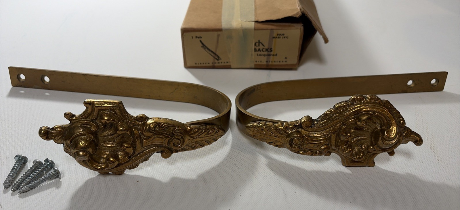 Large Solid Brass Curtain Tieback Set, Drapery Holdback. Vintage Kirsch Company