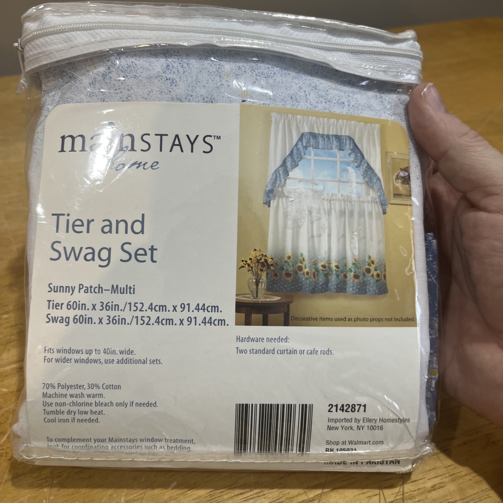 Mainstays Sunflower Blue Patch Tier & Swag Set Kitchen Vtg Curtains 60×36″