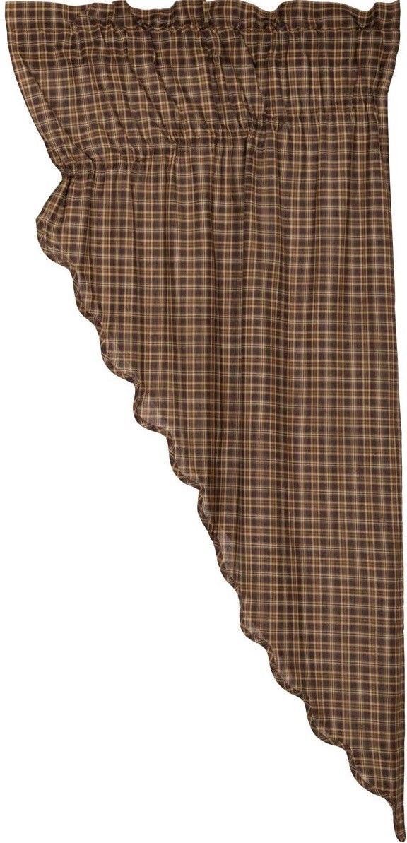 Country Drawstring Prairie Curtain Set Brown Cotton Plaid 63″ L x 72″ W Prescott