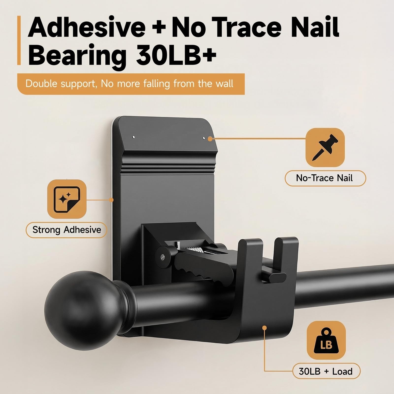 Universal Heavy Duty Curtain Rod Brackets, No Drill Curtain Rod Brackets with Ad
