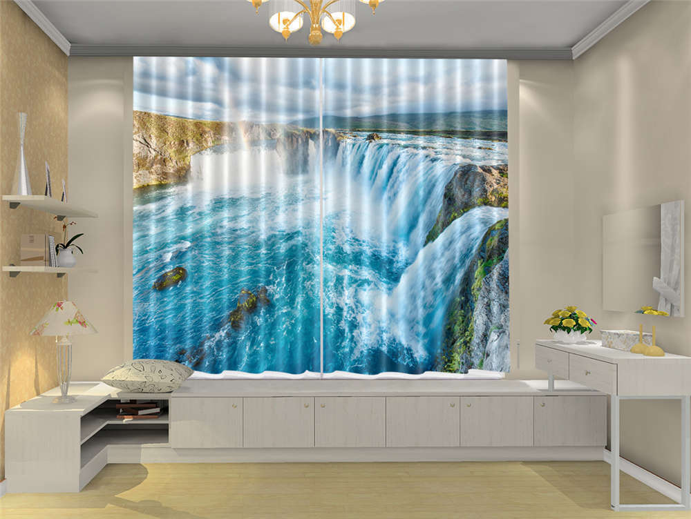 Blue Stream Nice Moist 3D Curtain Blockout Photo Printing Curtains Drape Fabric