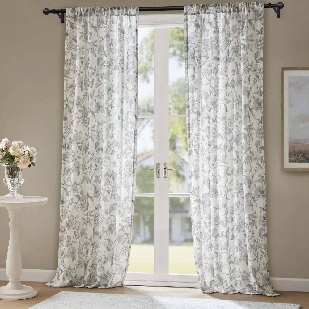 42×84″ Soft Lana Window Curtain Panel Botanical Print Adjustable Tie-Up Fabric