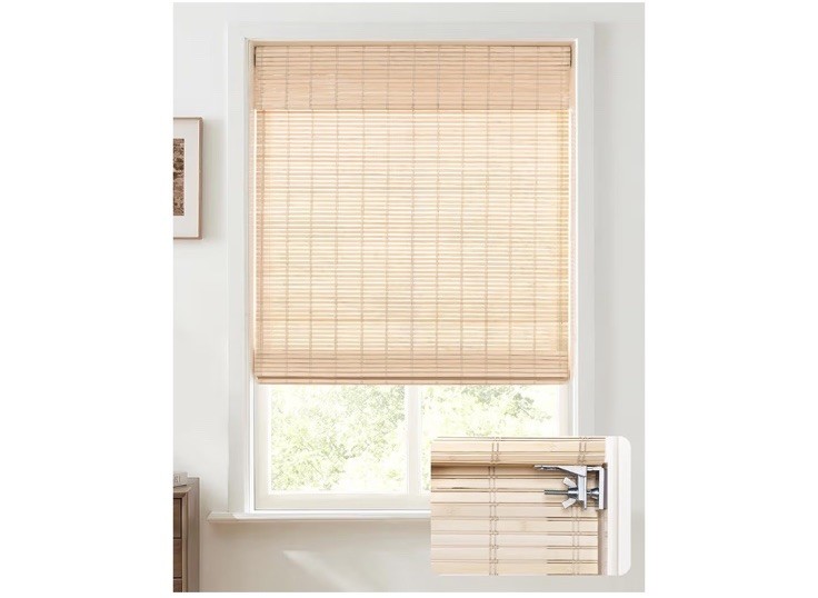 No Drill Cordless Bamboo Roman Shades, 34×64 in, Natural