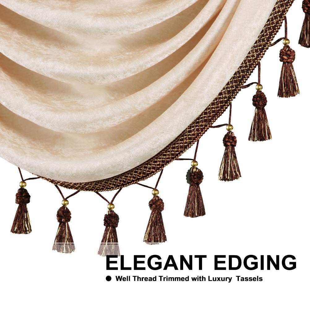 ELKCA Beige Thick Chenille Waterfall Valance for Living Room Window Curtains