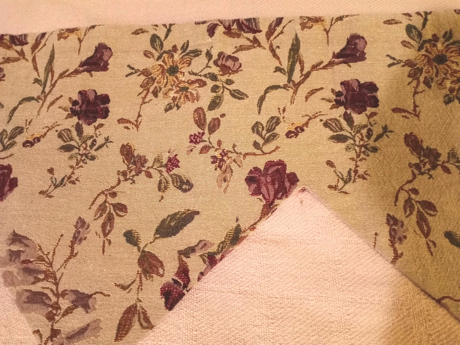 Pair (2) Floral Botanical Tapestry Valances 52 x 18″ Green Wine Taupe Beige