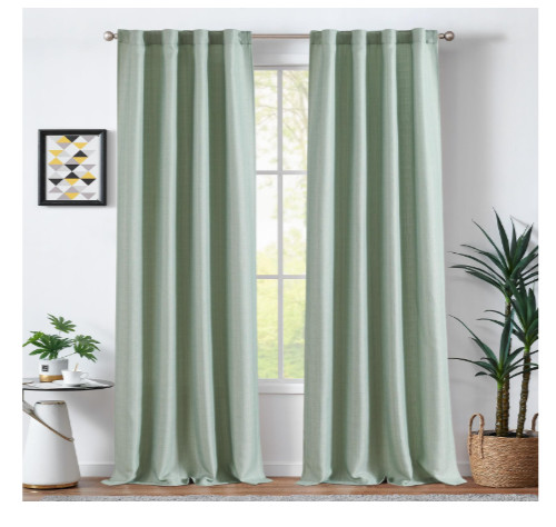 Jinchan Curtain Panels Green Linen Textured Curtains 38 x 96 Rod Pocket Drapes