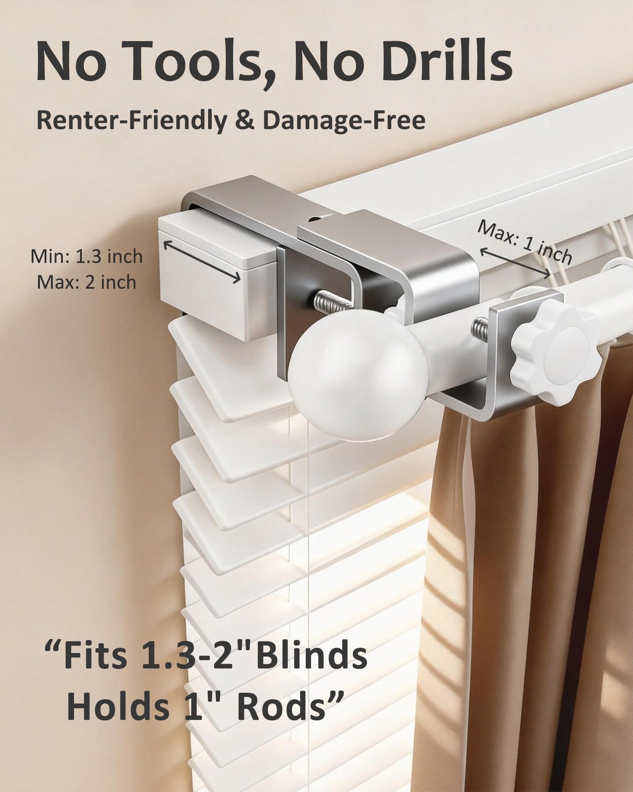 2 Pcs Silver No Drill Curtain Rod Brackets Outside Mount