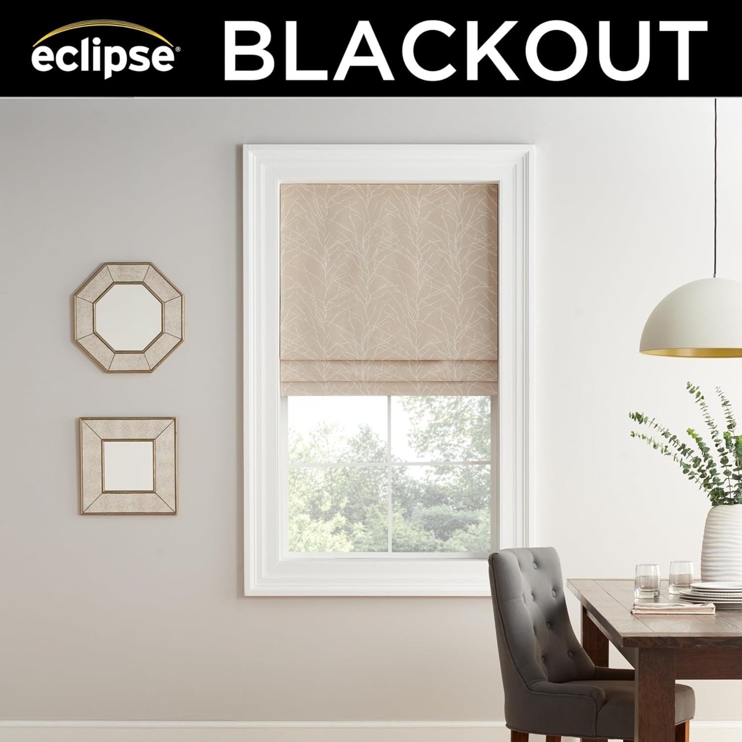 Eclipse Branches Roman Shade for Windows Cordless 100% Blackout Shade 31″ x 64″
