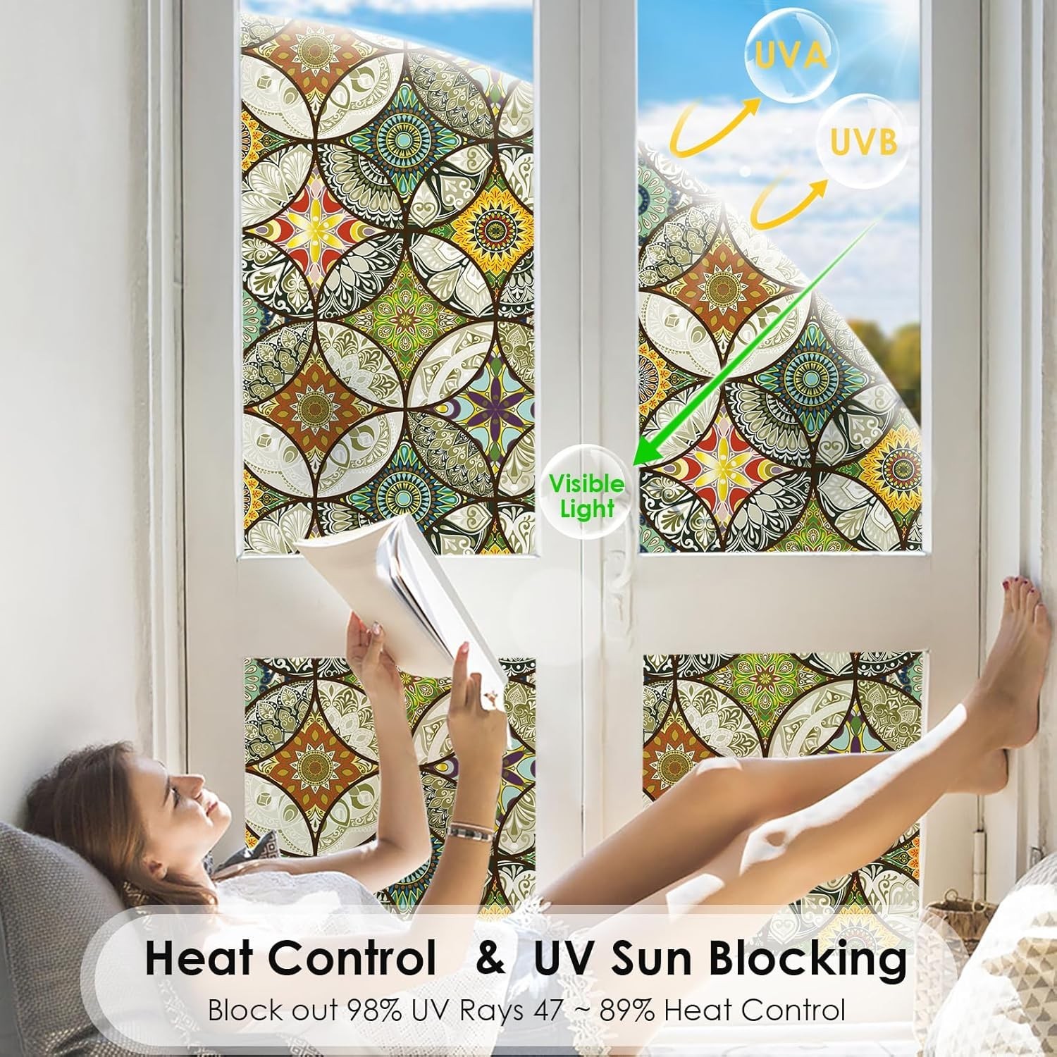 Versatile Vinyl Window Film with Elegant Stained Glass | 98% UV Blocker