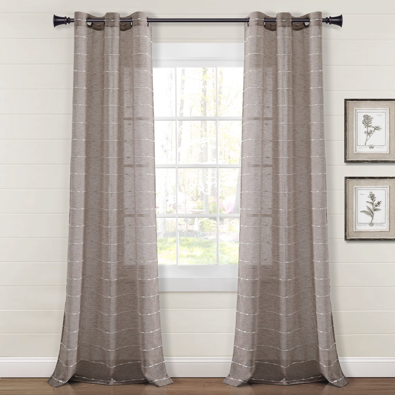 Farmhouse Textured Grommet Sheer Window Curtain Panel Pair 38w X 120l B