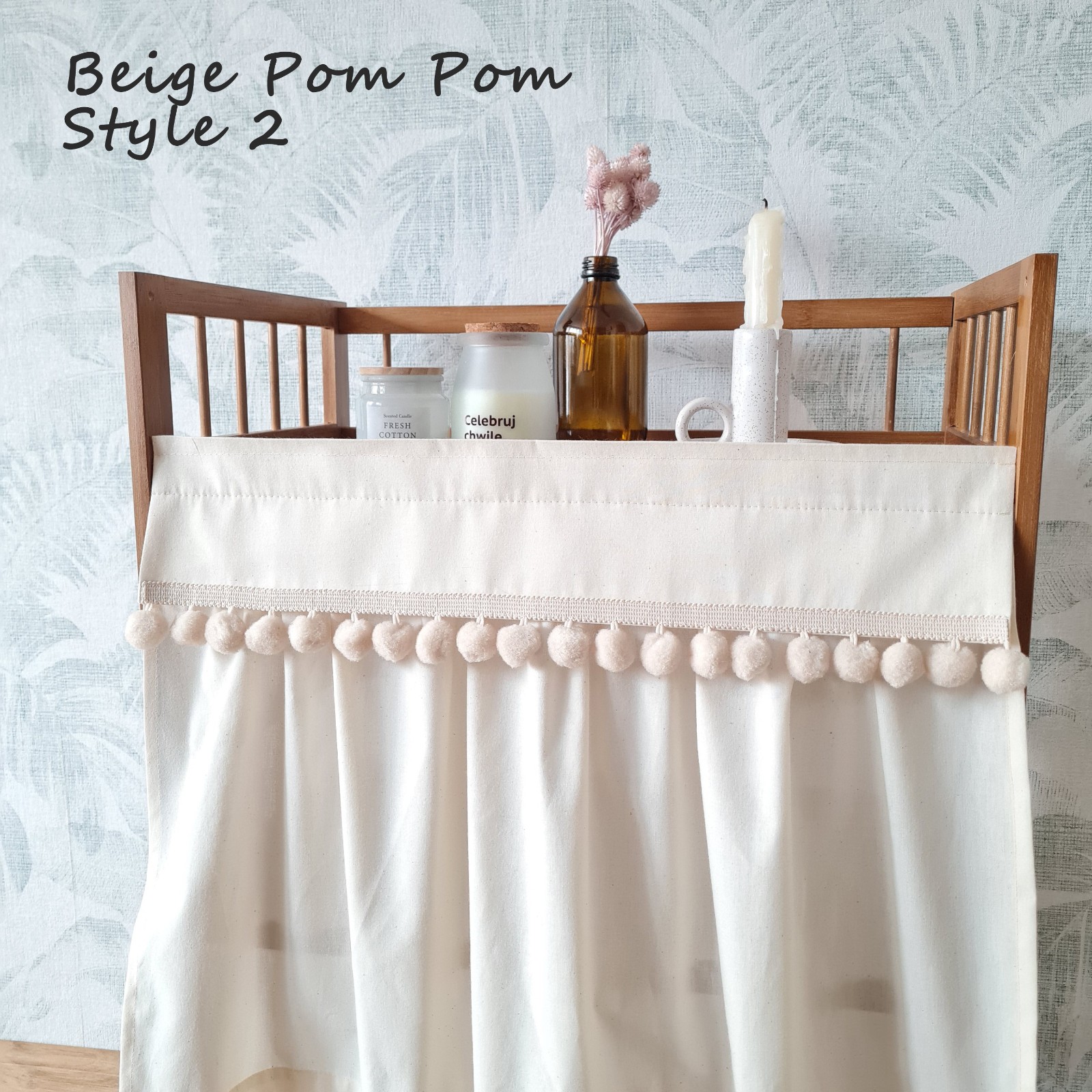 No Drill Hook and Loop Curtain Cabinet Kitchen Cafe Curtain Stick On Cotton
