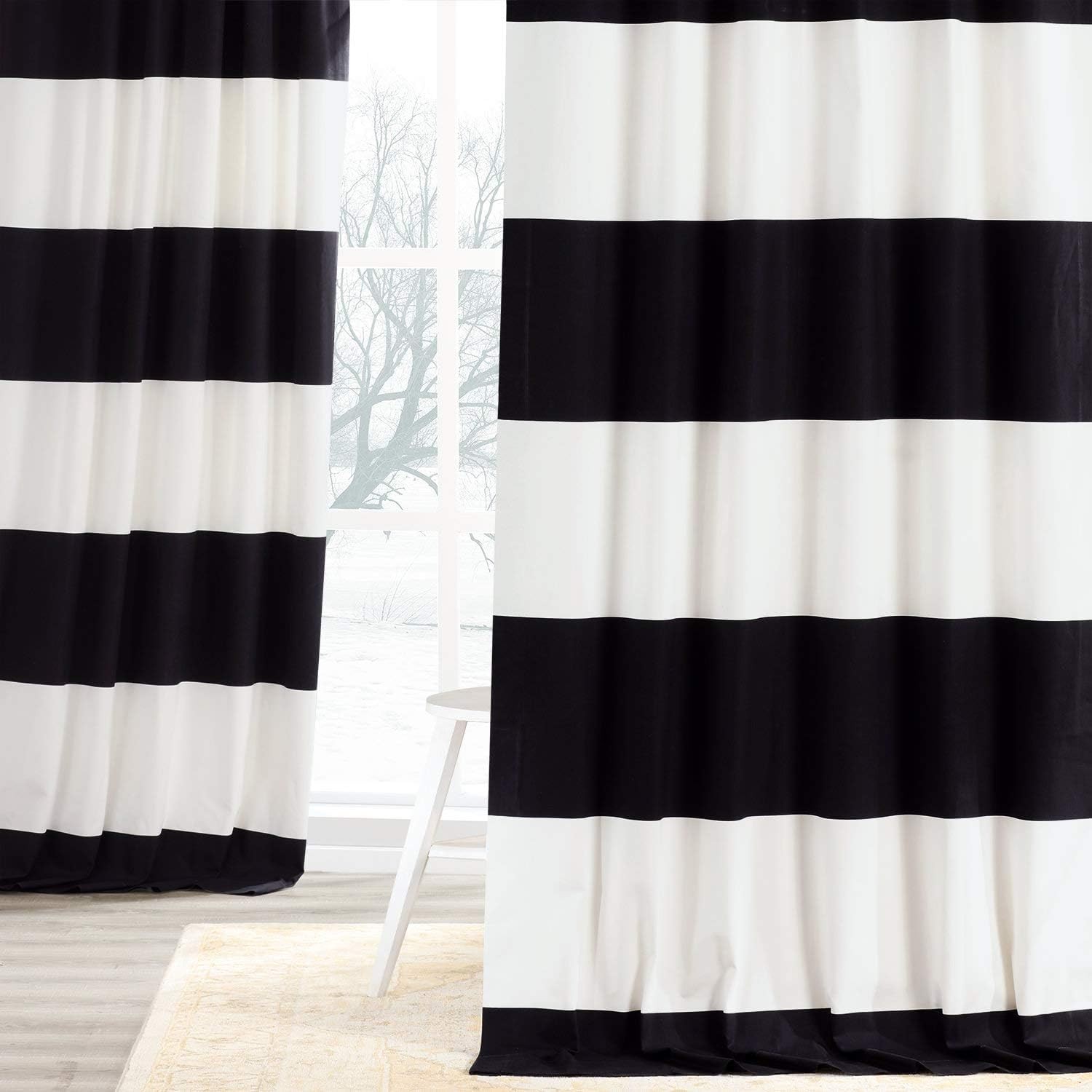 Horizontal Striped Printed Curtains Cotton Curtains, 96 Inches Long (1 Panel)…