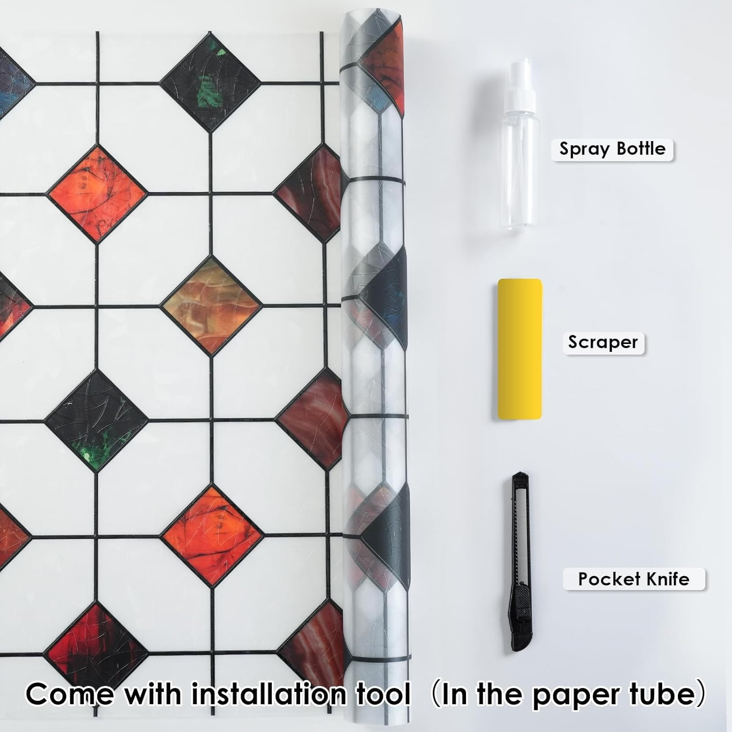 DKTIE Colorful Gem Lattice Pattern Decorative Window Privacy Film Rainbow Staine