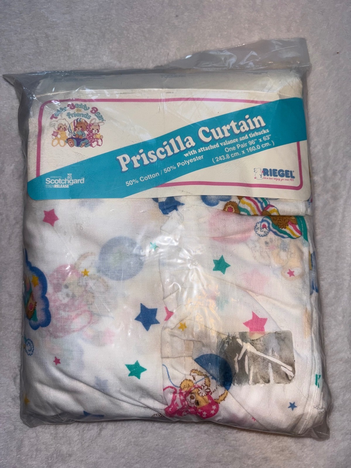 Vintage 1980s Teddy Beddy Bear Priscilla Curtains Riegel NOS New Sealed 96×63