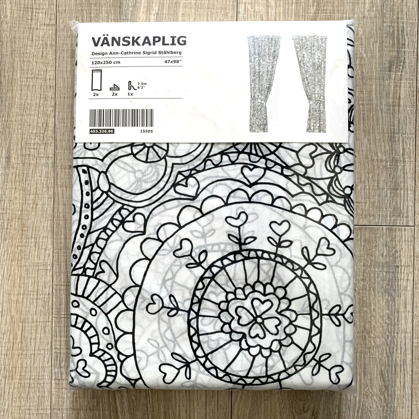 NEW IKEA Vanskaplig Curtains 47″ x 98″ White Black 403.326.96