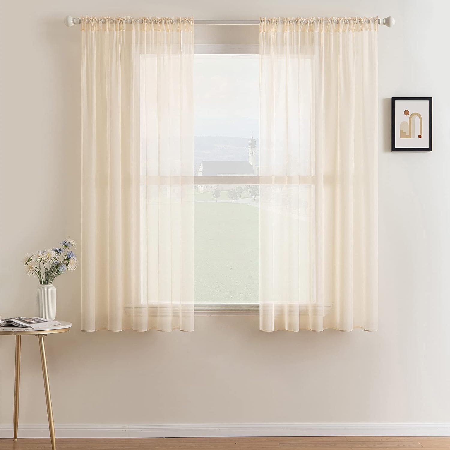 Window Sheer Curtains for Bedroom Living 38″W x 63″L (Pack of 2) Cream Beige