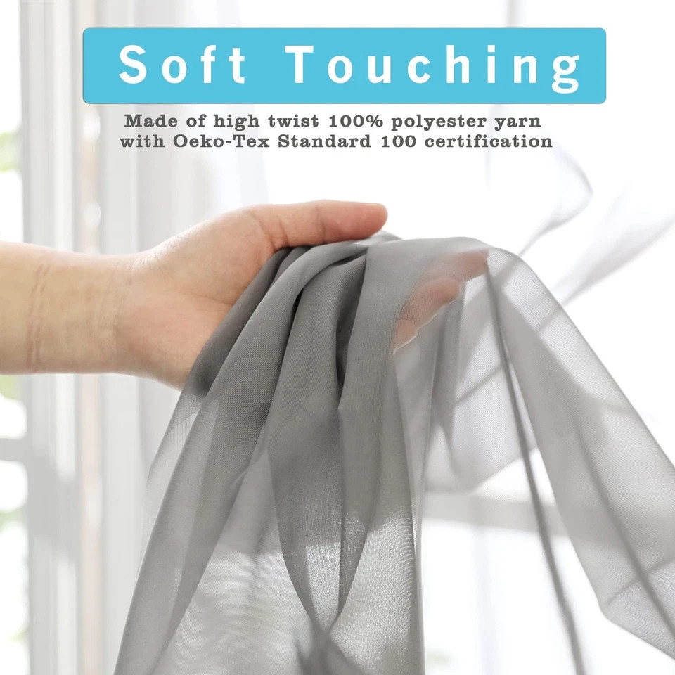 Sheer Curtains 24 Inches Long 2 Panels for 42″W x 24″L (Pack of 2) Grey