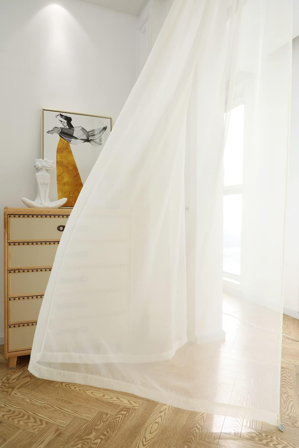 Window Sheer Beige Curtains 80 Inches Long 52 inches Width 2 Panels Sheer Curtai