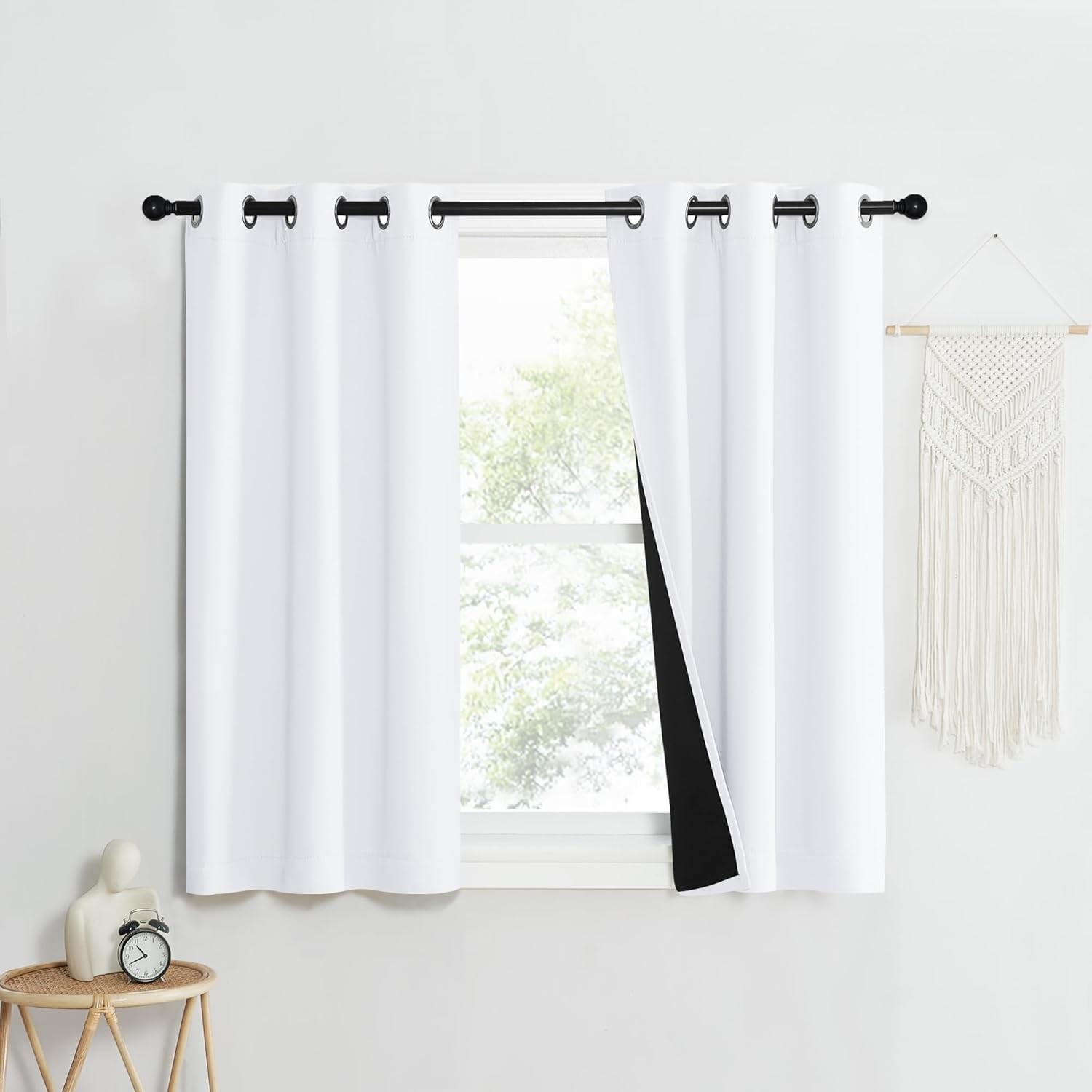 Pure White 100% Blackout Lined Curtains, 1 Pair, 37″ Width x 50″ Length Each …