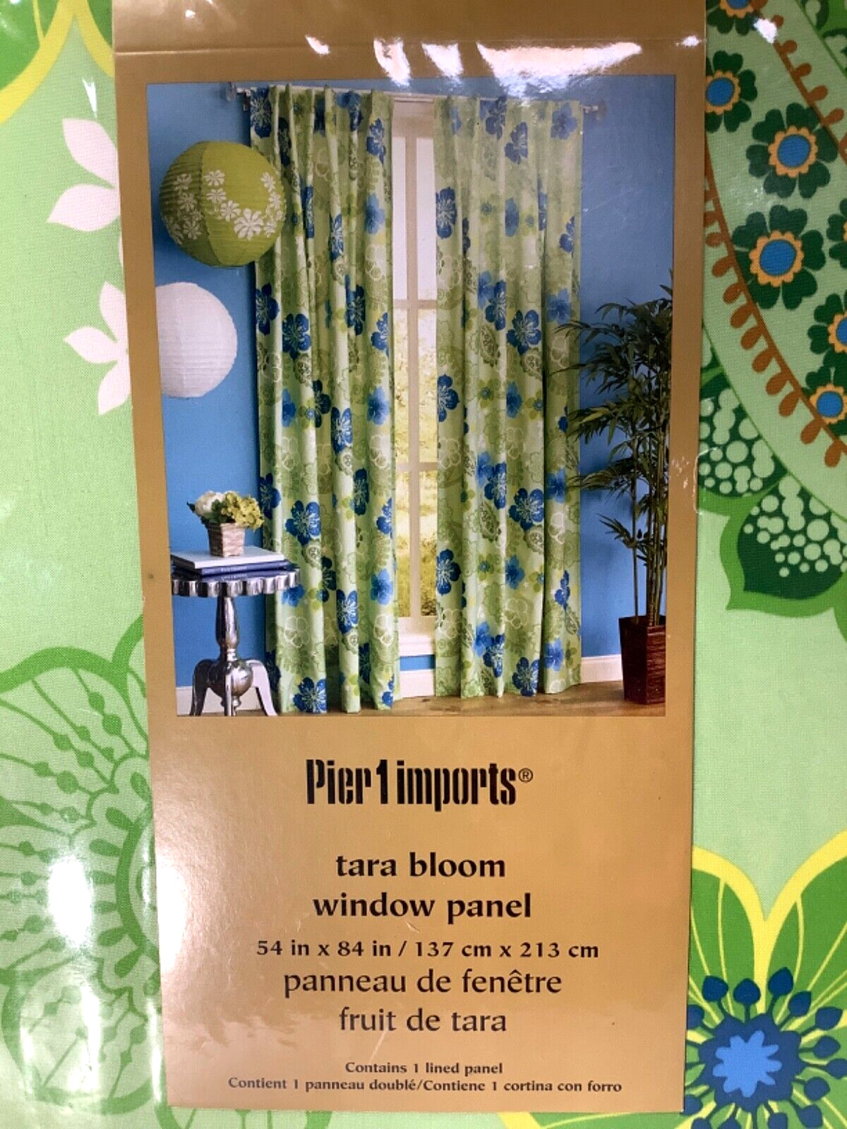 Pier 1 Imports Tara Bloom Lined Window Curtain Panel (2) 54″ x 84″ Lime Paisley