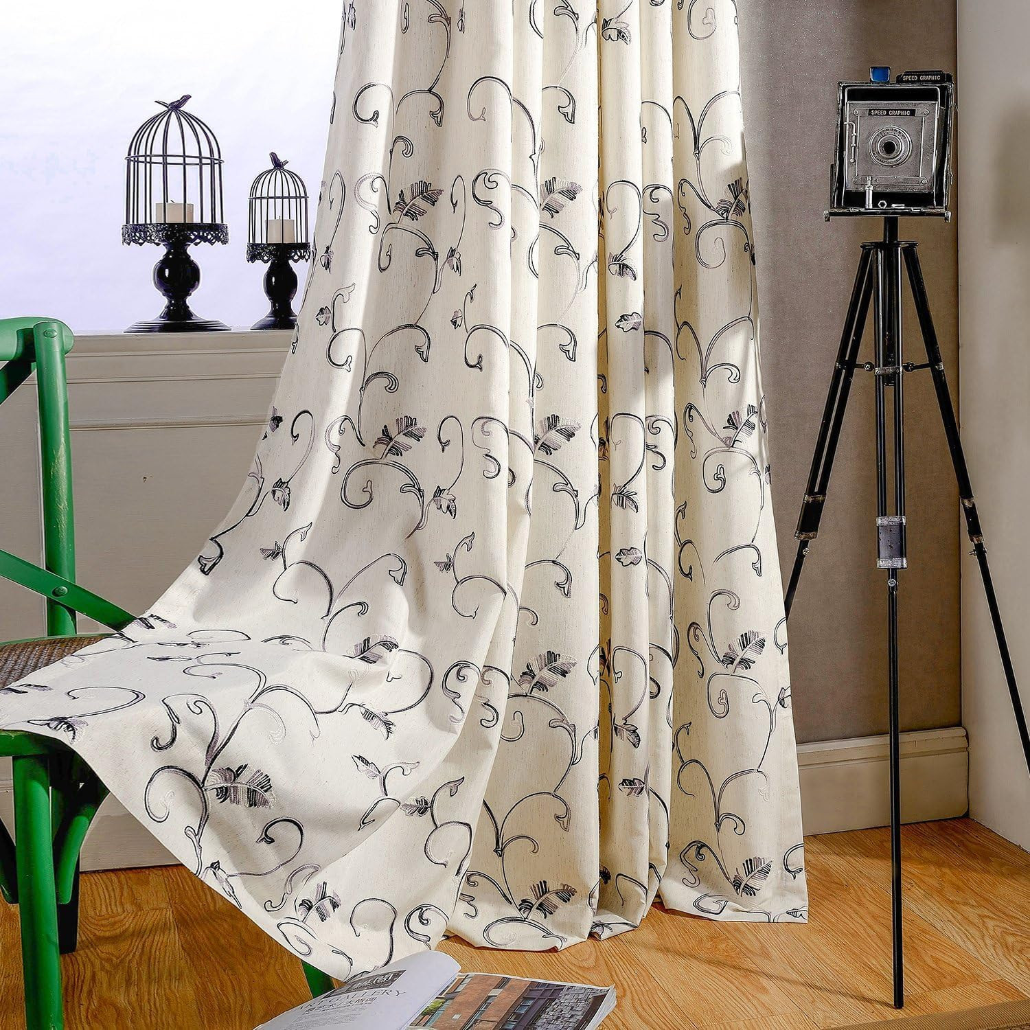 Embroidered Vines Drapes & Valances Set for Living Room & Kitchen, 52×96/52×18