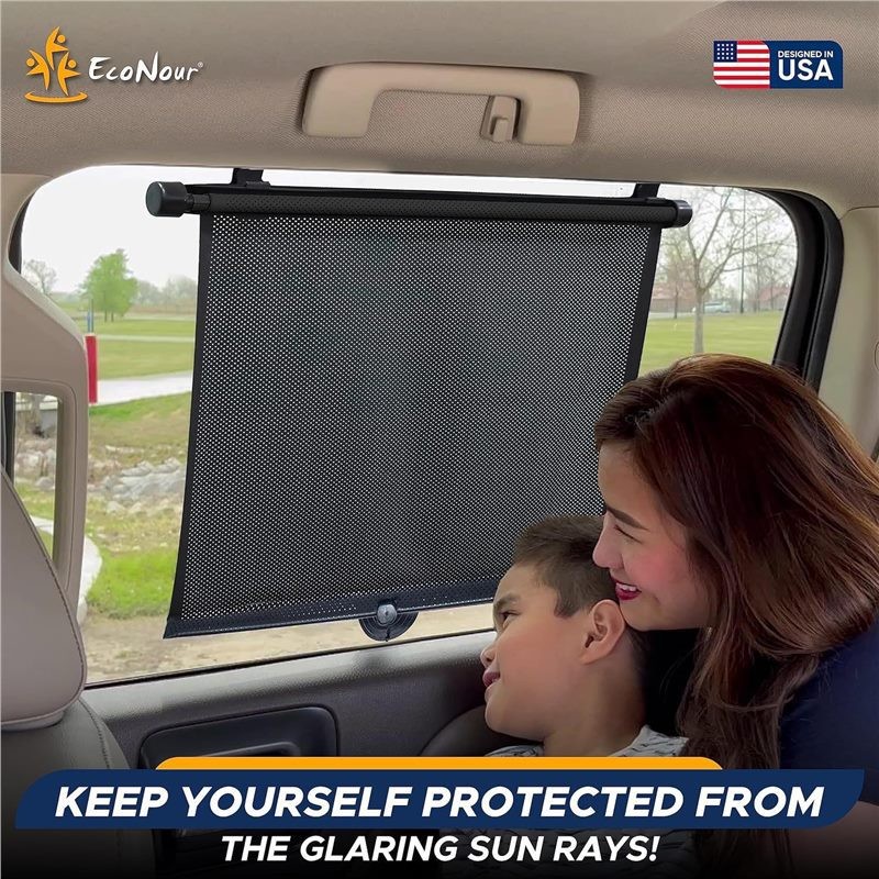 2pcs retractable car side sunshade roller blind perforated suction cup sunshade
