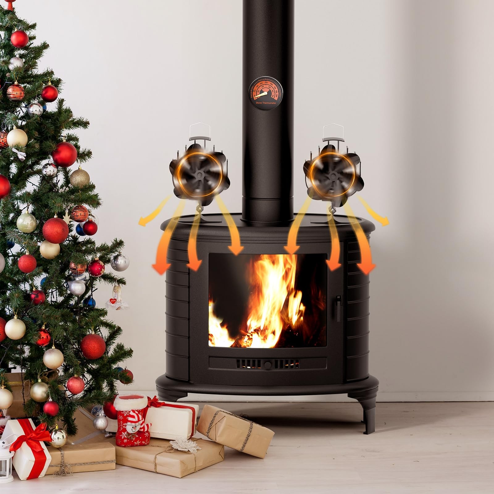 Oscillating Wood Stove Fan – 60° Left-Right Rotation, 6-Blade Heat Powered Fi…