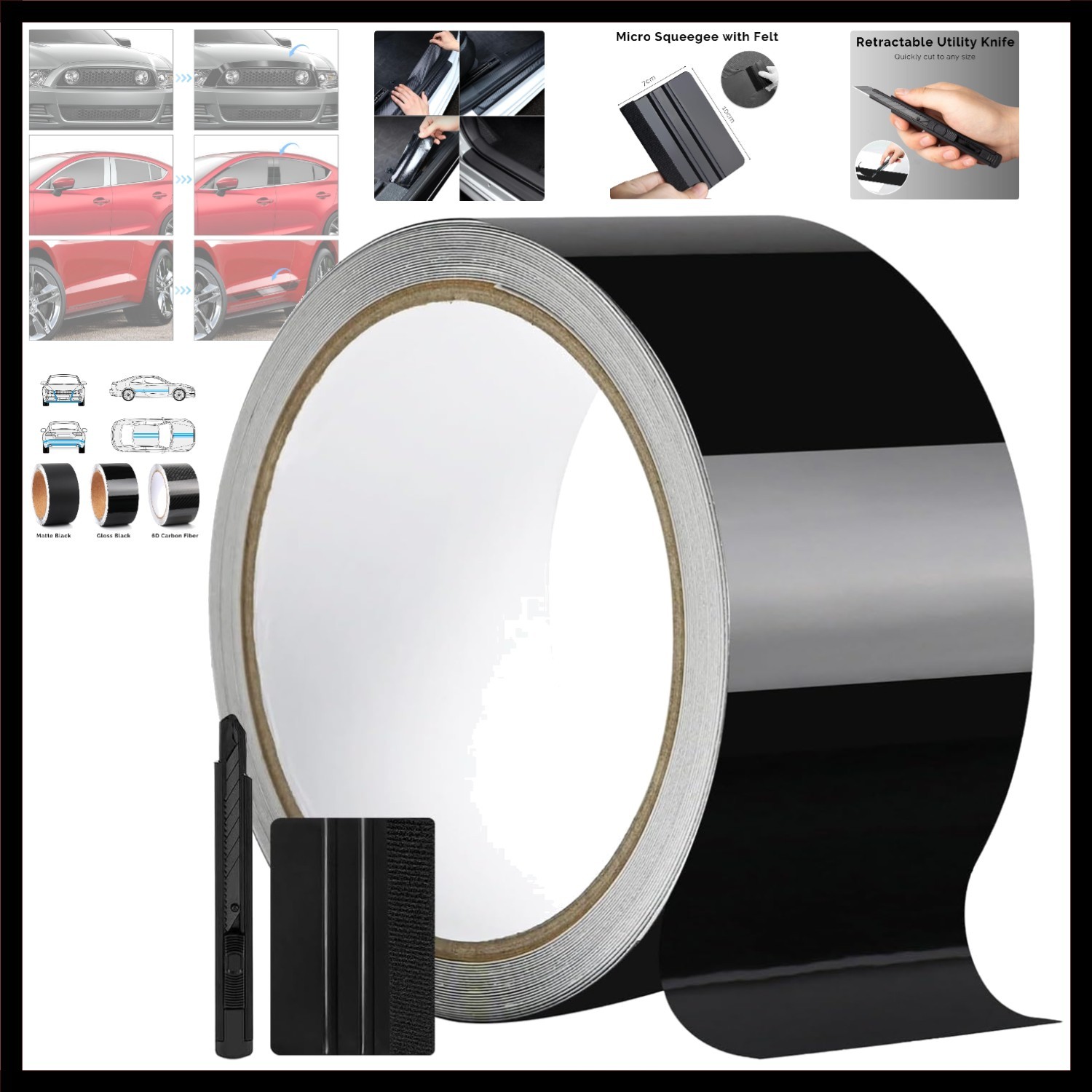 2IN X 30FT Gloss Black Vinyl Wrap for Chrome Delete Window Trim Car Door Sill…
