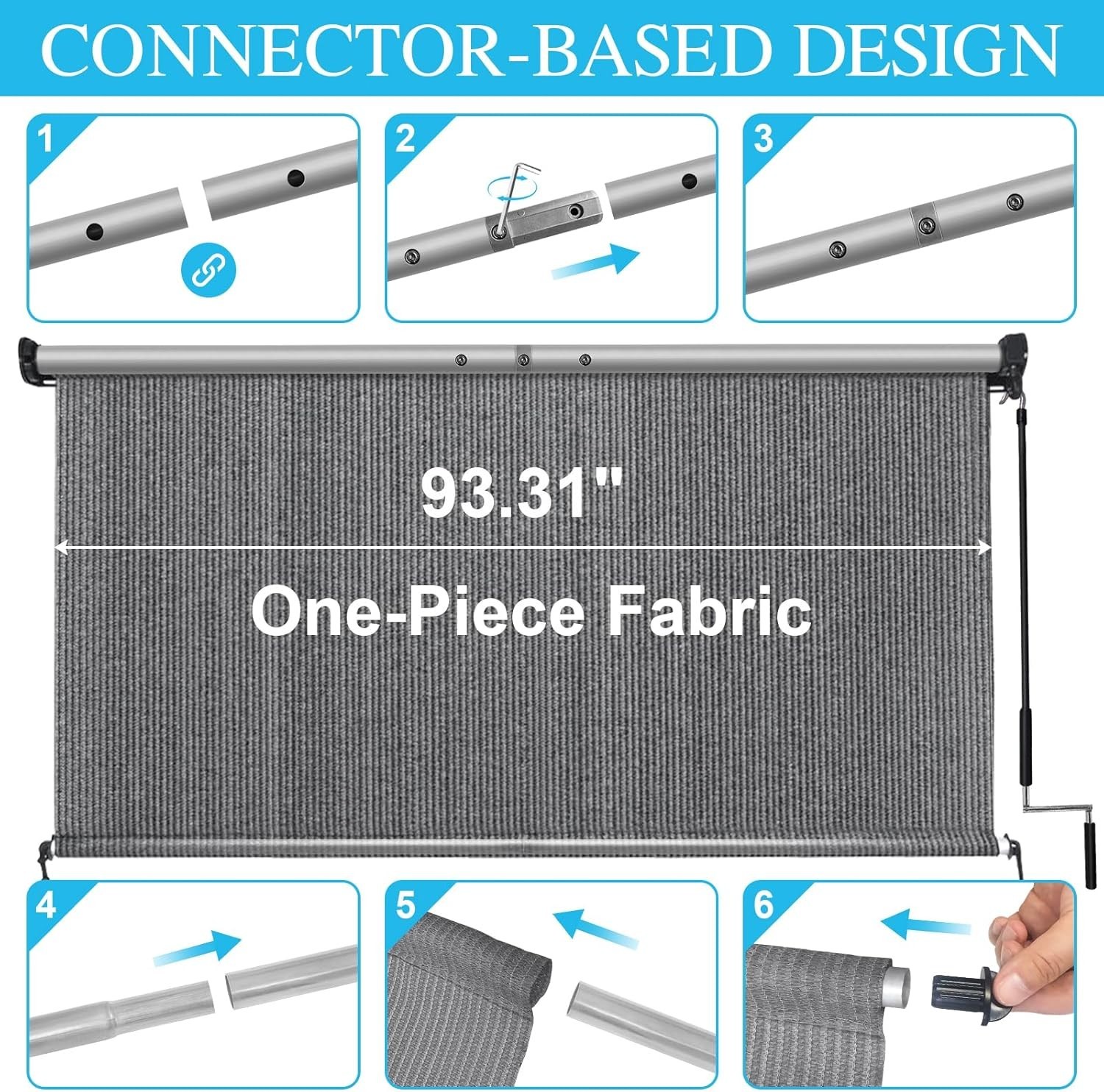 Outdoor Roller Shade 8×8 UV Blocking Cordless Patio Blinds Sun Screen