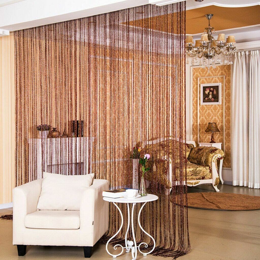 String Door Curtain Silver Ribbon Doorway Room Divider Window Panel Tassel Decor