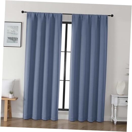 Blackout Curtains for Living Room 72 inches 40″W x 72″L (Pack of 2) Denim Blue