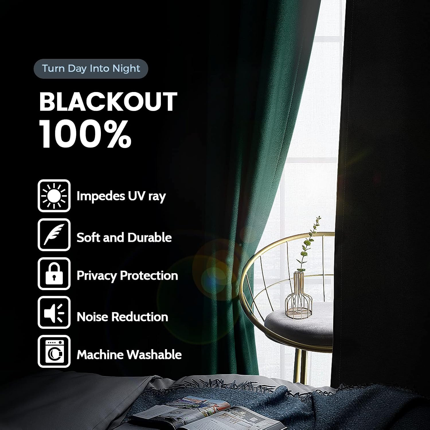 Dark Green 100% Blackout Curtains Room Darkening Living Room 84 | Curtains for B