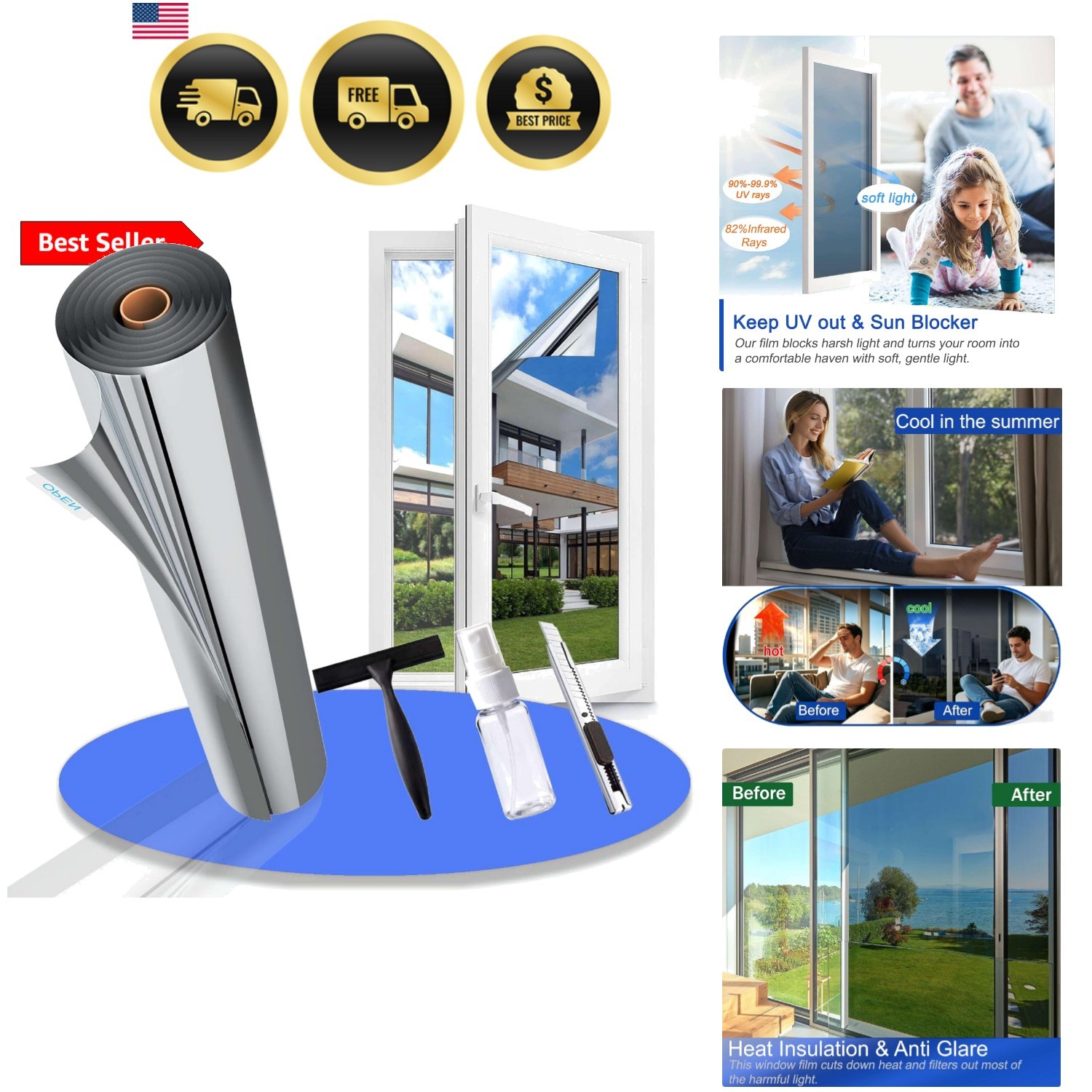One Way Privacy Window Film Reflective Solar Control Window Film Heat Control…