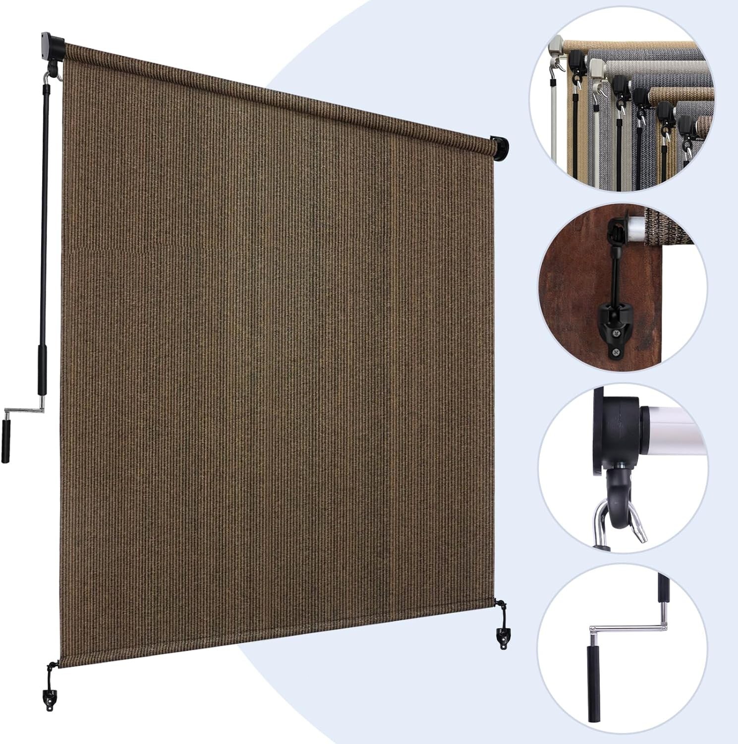 Outdoor Roller Shade Sun Blocker UV Protection Patio Porch Gazebo Mocha 8ft
