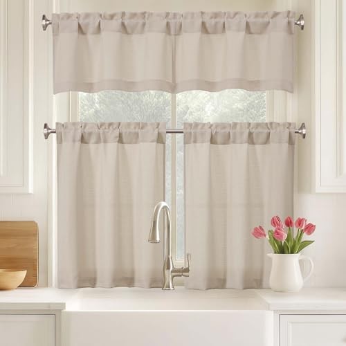 Kitchen Curtains 36 Inch Length 2 Panels, Light 30″W x 36″L (Pack of 2) Khaki