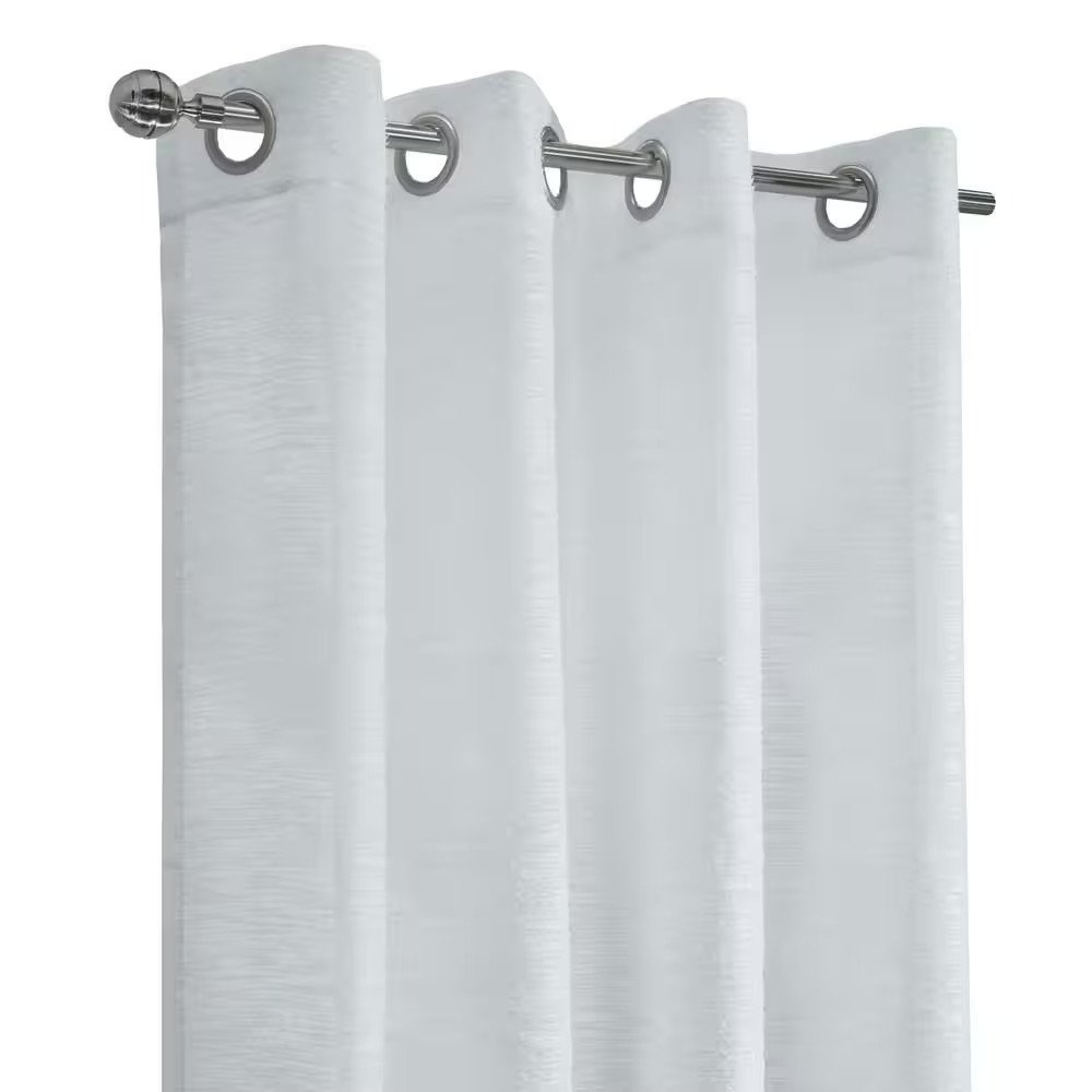 Boucle White Polyester Raised Slub Textured 52 In. W X 84 In. L Grommet Indoor S
