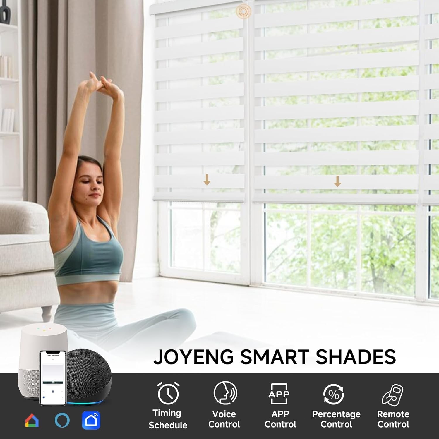 Smart Motorized Zebra Blinds Regular Size, Alexa Zigbee Custom Window Shades