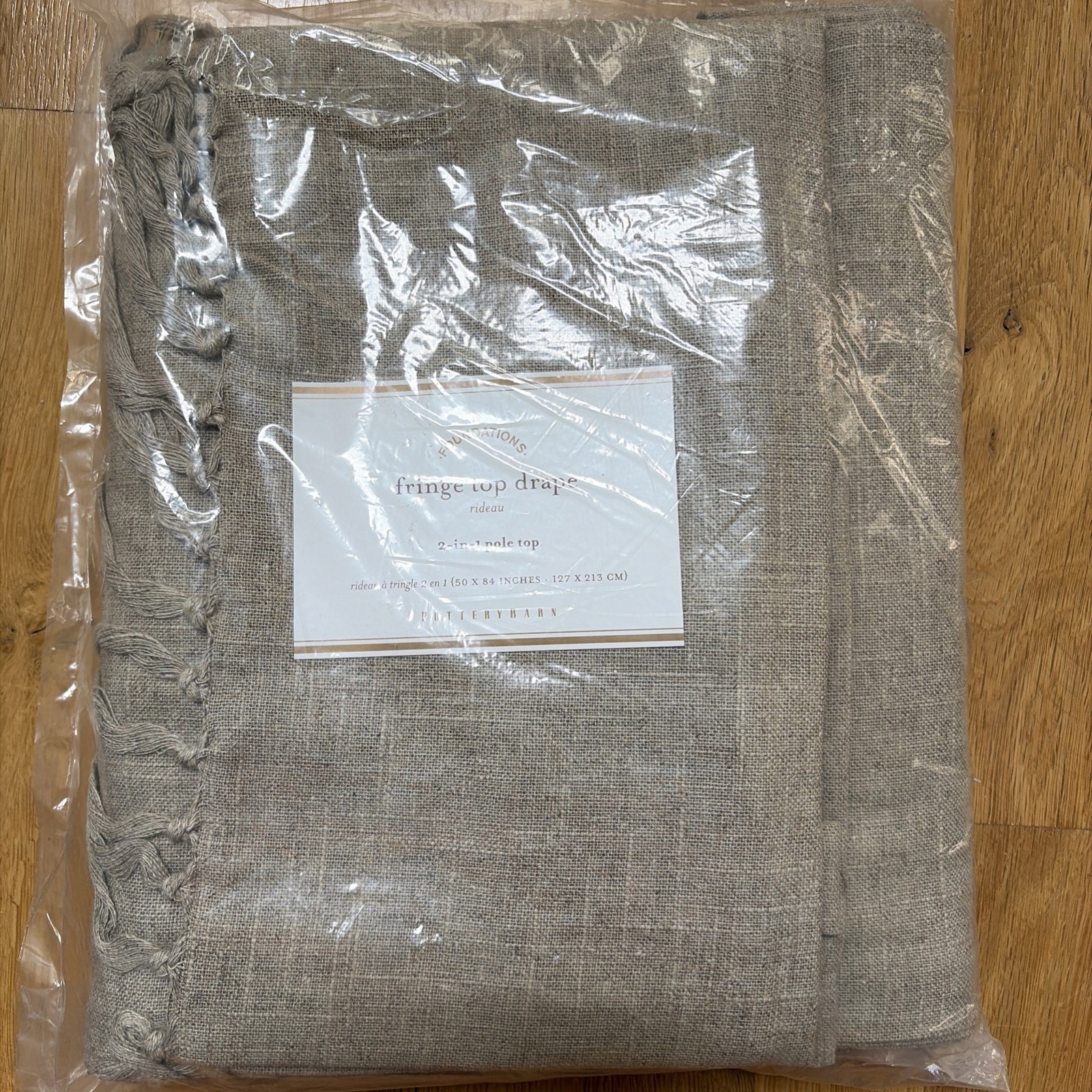 Pottery Barn Foundations Fringe Top Drape Rideau 2-in-1 Pole Top 50×84 in Flax