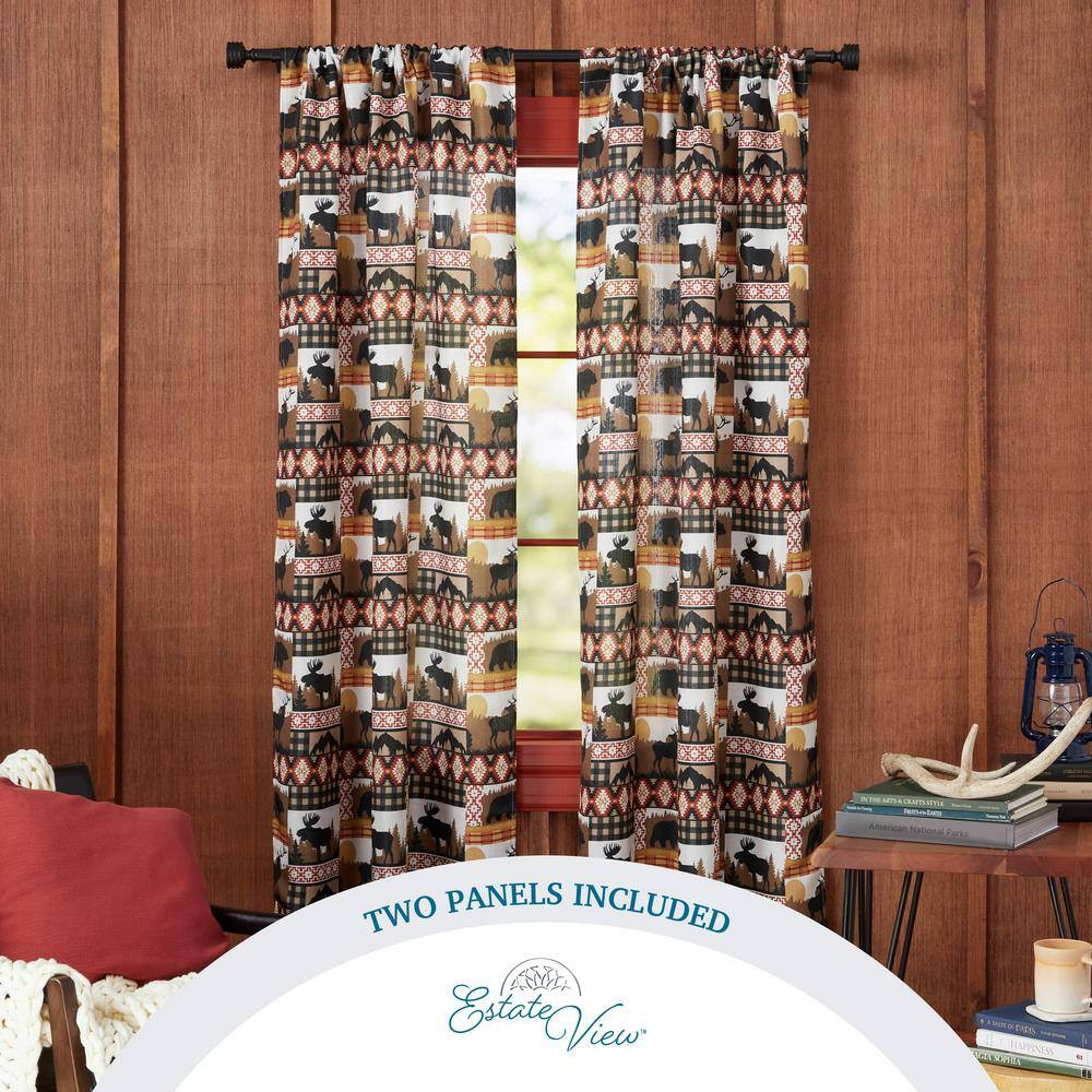 Moose Lodge Brown Multi Animals Light Filtering Rod Pocket Indoor Curtain Panel,