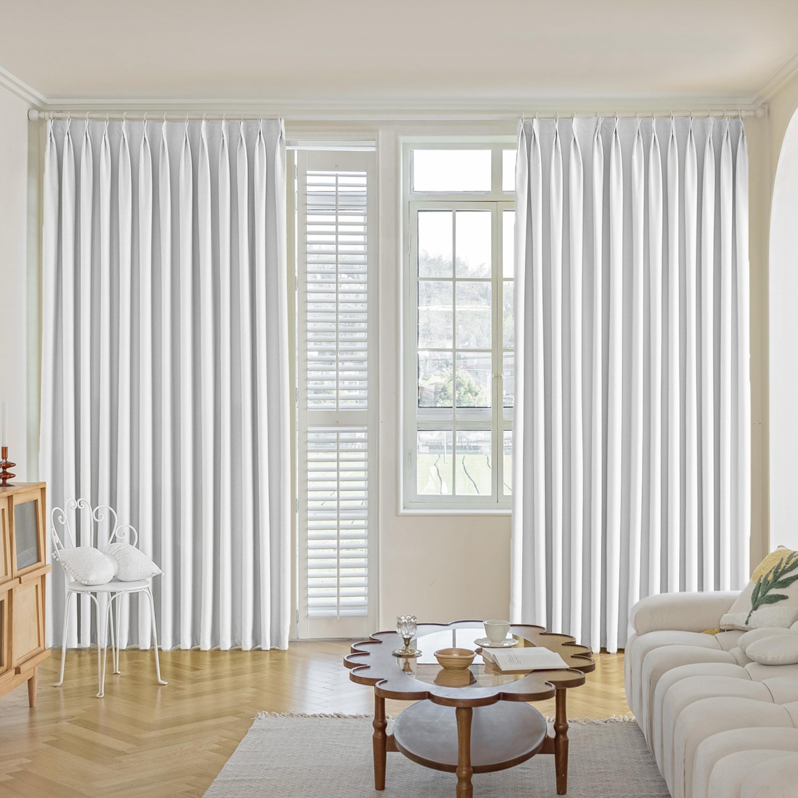Pure White Pinch Pleat Curtain 84″ W x 96″ L Solid Thermal Insulated 50% Blac…
