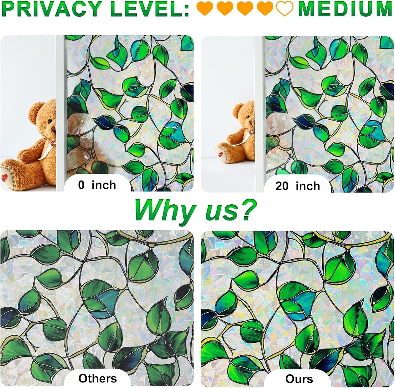 Rainbow Window Privacy Film,Heat Control,UV Blocking,Anti-Glare,Day & Night P…