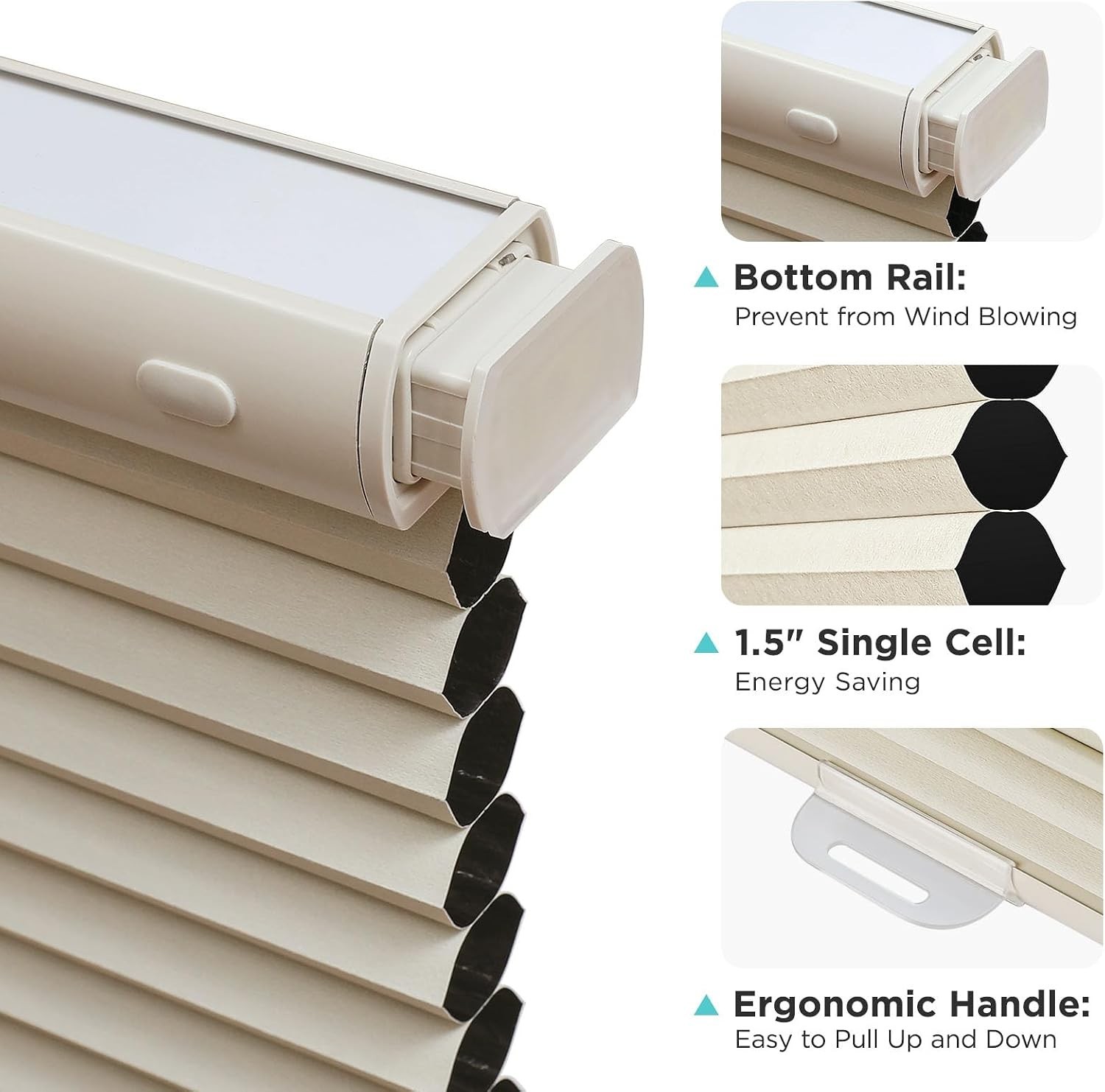 Joydeco No Tools No Drill Window Blinds for Indoor Windows (Beige, 22″W X 64″H)