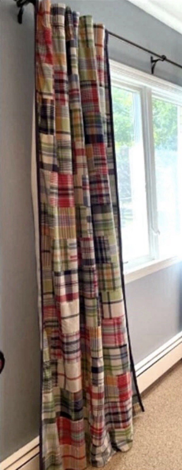 Pottery Barn Kids Madras Plaid Patchwork Black Out (1) Curtain Panel – 84×44