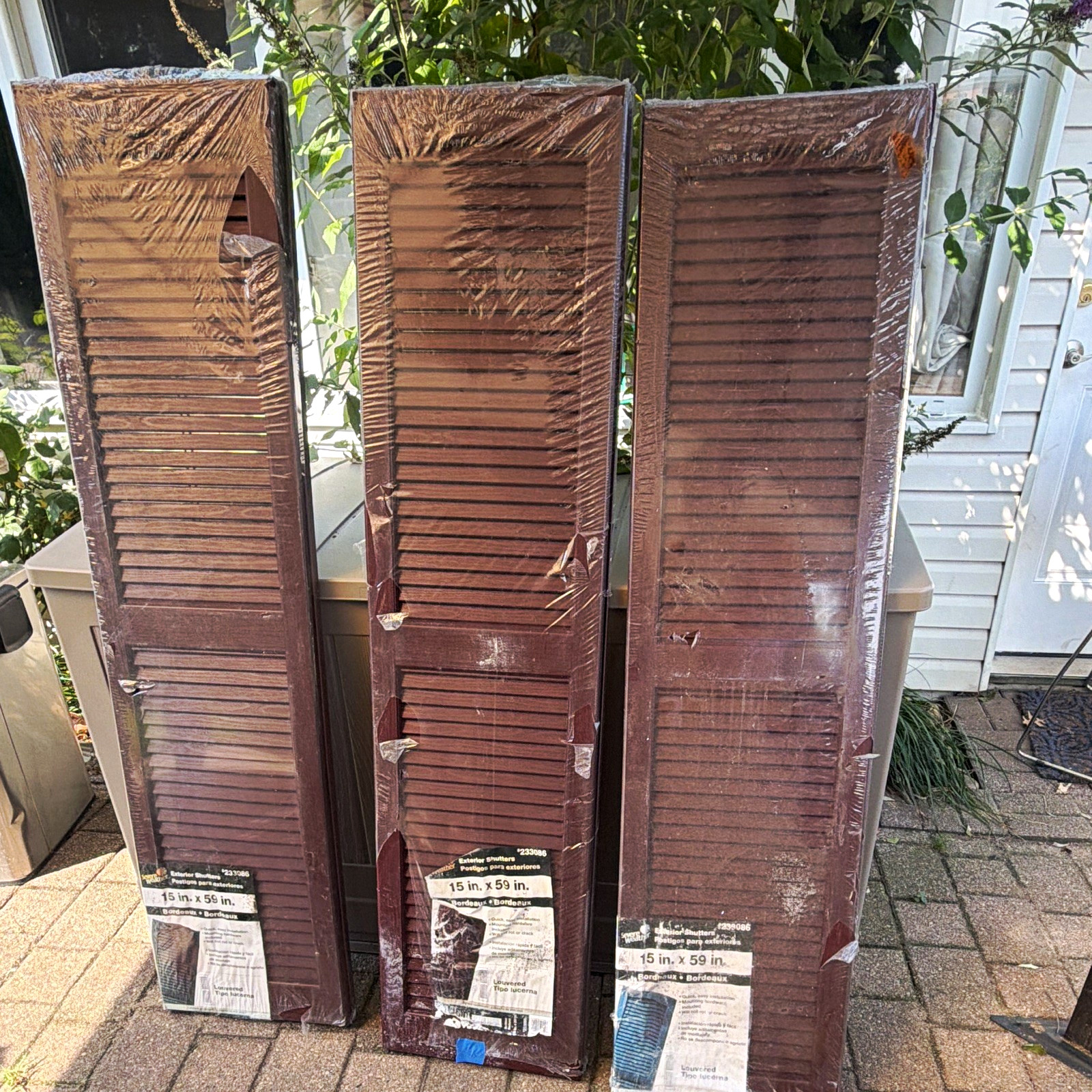 Severe Weather Louvered Vinyl Shutter Bordeaux 15×59 Hidden Tilt Rod 233086