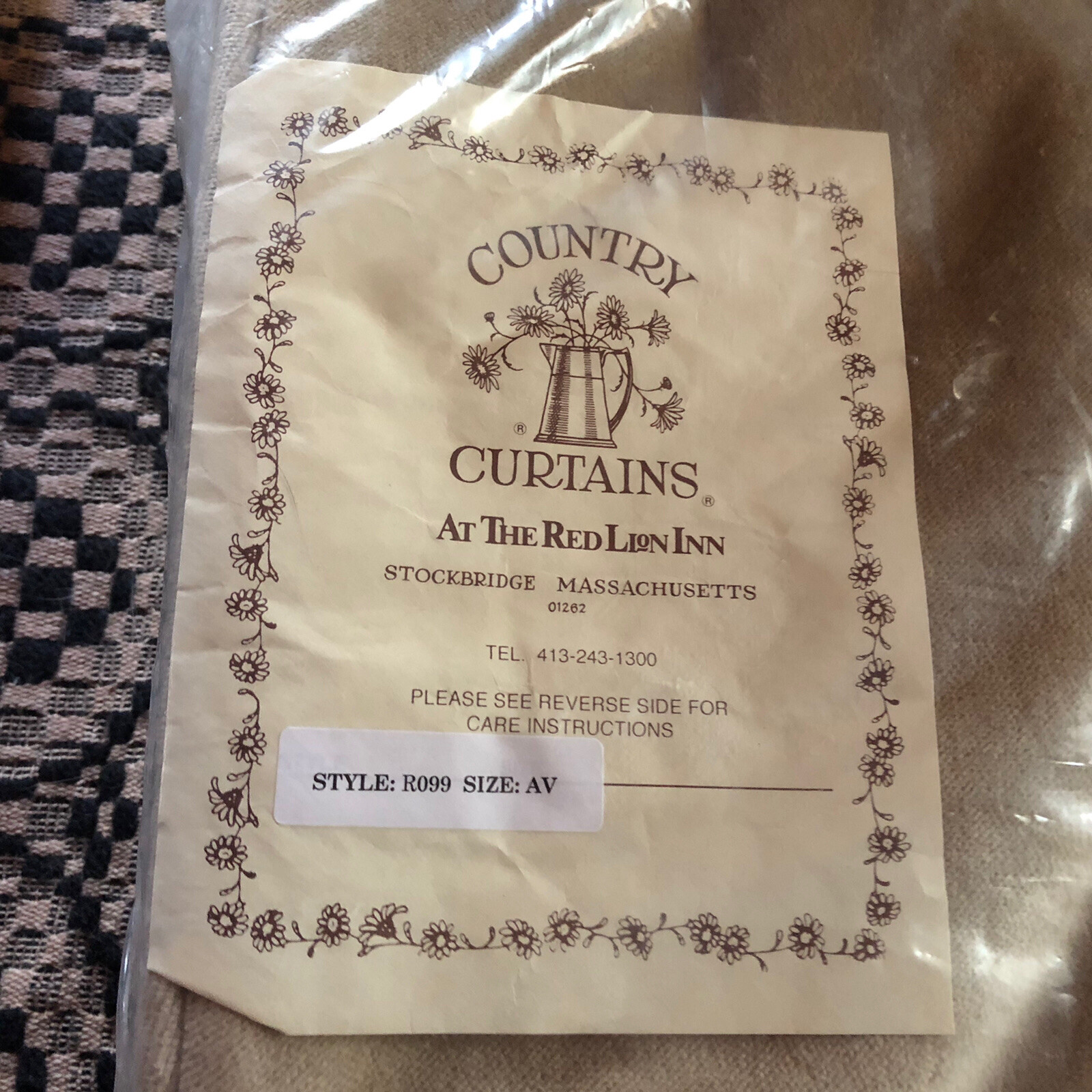 Country Curtains Tan Natural Velour lined Valance SZ AV 98″x25″ NEW Style R099